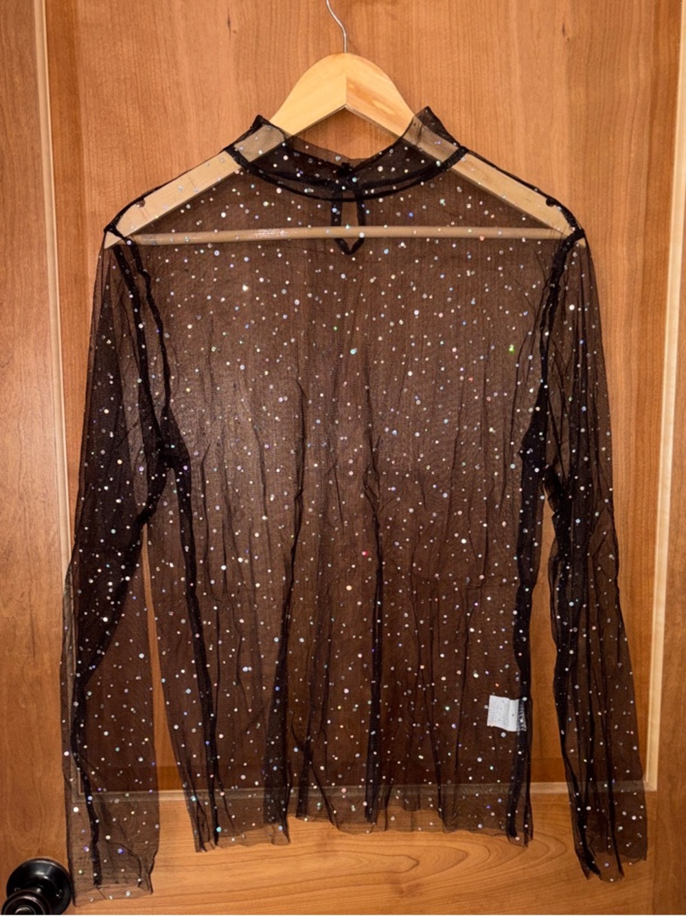 Amazon Black Sheer Long Sleeve Sparkle Mesh Top